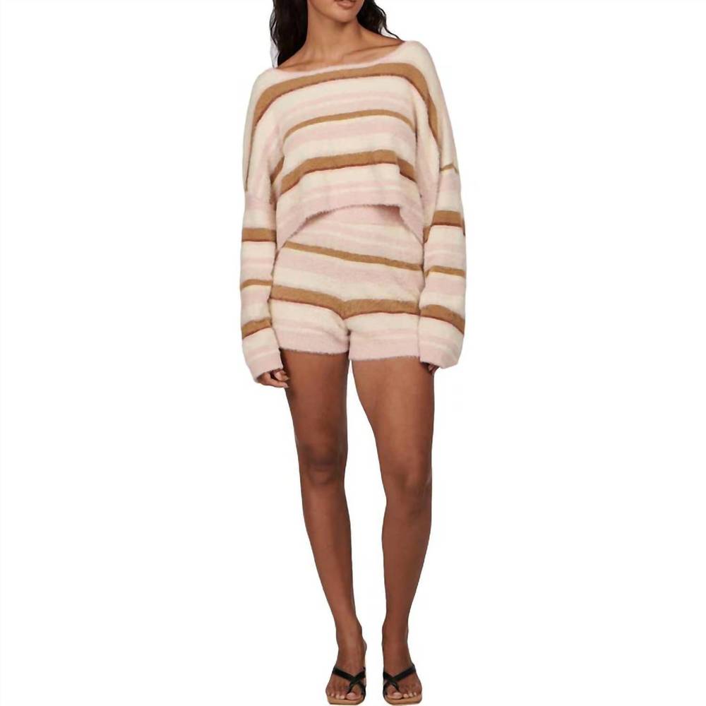 NEW CHARLIE HOLIDAY tellow striped fuzzy knit crop top in cream/pink